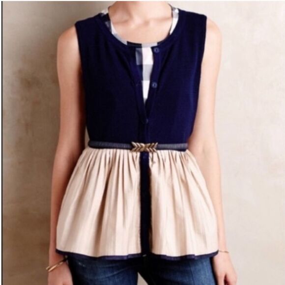 Anthropologie Women's Moth Darcy Peplum Knit Pleated Sleeveless Sweater Top Sz S - Picture 2 of 11